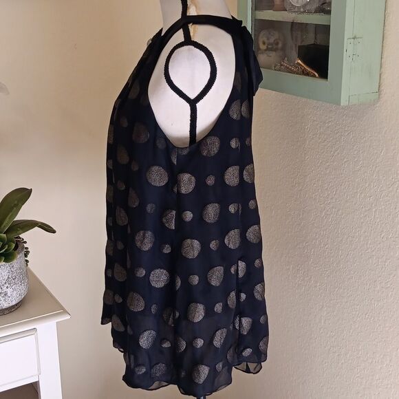 Vintage. Nanette Lepore Black Silk With Gold Polka Dot Blouse. Dark Summer - Picture 3 of 9